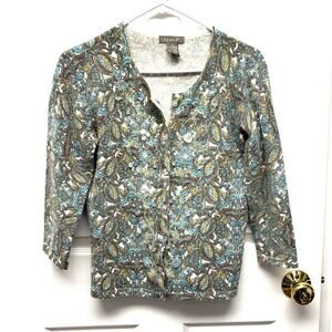 Vintage Kenar Sweater Angora Beaded Cardigan Paisley Knit Y2K 3/4 Sleeve Small